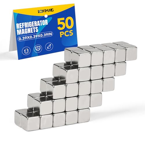 LOVIMAG Neodym-Kühlschrankmagnete, 50 Stück, 10 x 10 x 10 mm, silberfarben, rechteckig, hohe Zugkraft von LOVIMAG
