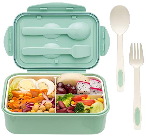 LOVINA Bento-Boxen für Erwachsene – 1100 ml Bento-Lunchbox für Kinder mit Löffel und Gabel – langlebig, perfekte Größe für Mahlzeiten unterwegs, BPA-frei und lebensmittelechte Materialien (grün) von LOVINA