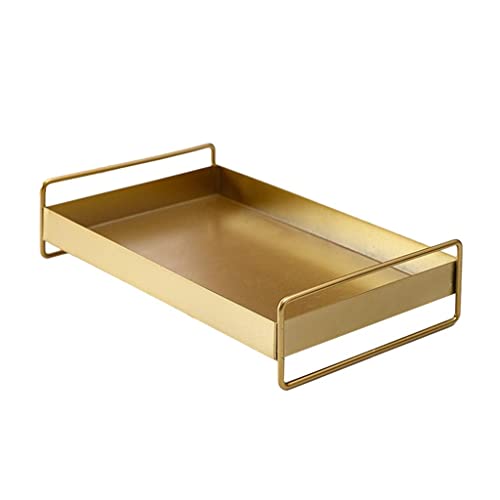LOVIVER 1er-Pack Goldfarbenes rechteckiges Tablett aus Metall mit Griffen, Modernes dekoratives Serviertablett, Vielseitiger Organizer für Couchtisch, Schminktisch & Badezimmer, 32 x 20 x 7,5 cm von LOVIVER