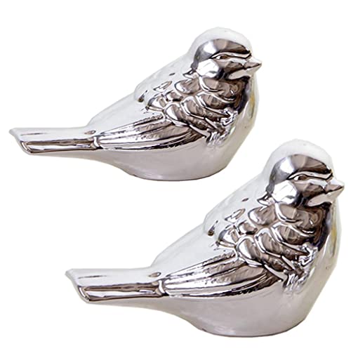 LOVIVER 2 Satz Silber Glasierte Keramik Vogel Figur Statue Wohnkultur Mini Vogel Ornamente von LOVIVER