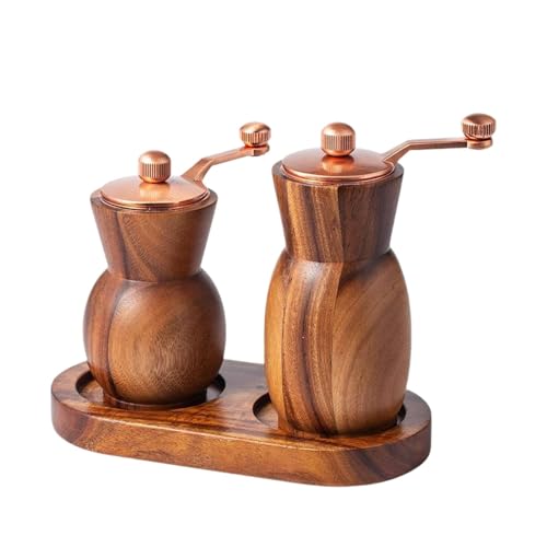 LOVIVER 2-teiliges Salz- und Pfeffermühlen-Set, nachfüllbare Meersalzmühle mit Tablett, Pfeffermühle aus Holz und Kurbel von LOVIVER