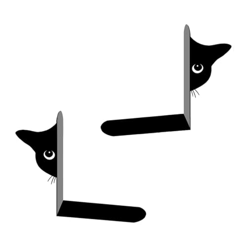 LOVIVER 2 x Buchstützen, Eisen-Ornament, Figur, Statue, Buchstopper, Bindemittel und Trennwände, Bücherregalhalter für Filme, Videospiele, Küche, Half-face-Katze von LOVIVER