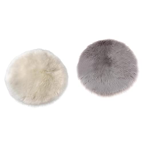 LOVIVER 2pcs Künstliche Schaffell Teppich Kunstfell Dekofell Weiß Grau Matte Sitzkissen Kinderteppiche, weich und kuschelig, Weiß + Grau von LOVIVER