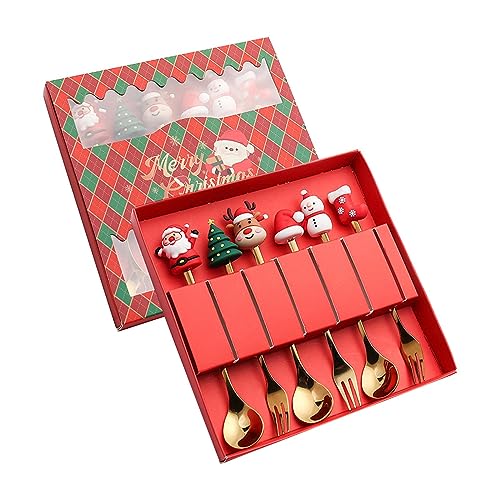 LOVIVER 6x Weihnachtslöffel-Gabel-Set, Edelstahl-Dessertlöffel, Gabeln, Rührlöffel, Weihnachtsbesteck-Sets und Utensilien, Stil a von LOVIVER