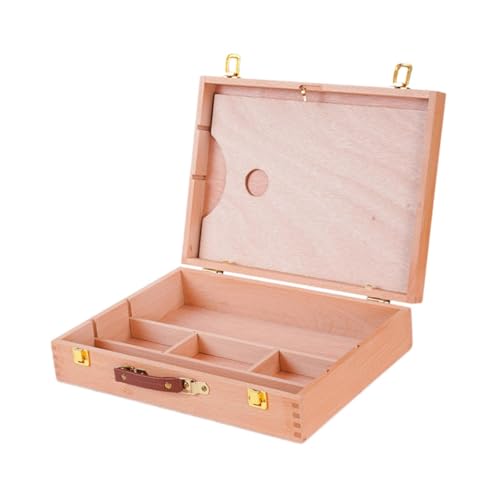LOVIVER Aufbewahrungsbox für Künstlerbedarf, Schreibtisch-Koffer aus Holz mit Palettentisch, Skizzen-Kunst-Werkzeugkasten, Organizer für Farben, L von LOVIVER