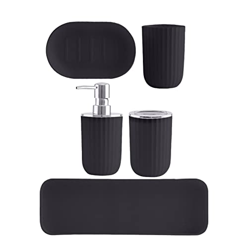 LOVIVER Badezimmer-Accessoires-Set aus Kunststoff, Becher, Lotionspenderflasche, Zahnbürstenhalter, Seifenschale, Tablett, Moderne Badeutensilien, Dekoration, Schwarz von LOVIVER