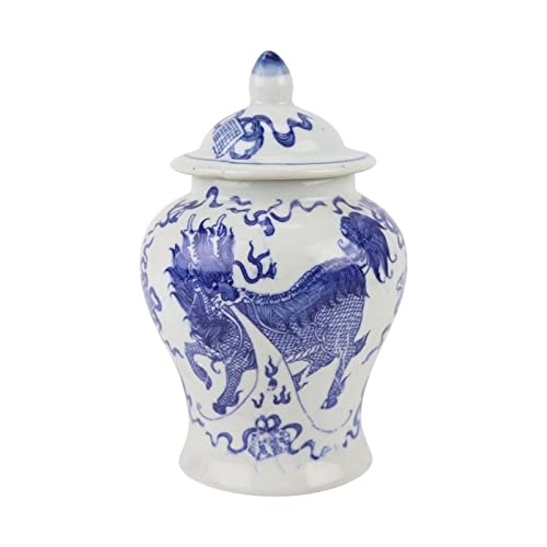 LOVIVER Blaue und weiße Ingwerglas-Blumenvase mit Deckel, Porzellan, Tempelglas, Keramik-Chinoiserie-dekorative, dekorative Vasen für Herzstück, Küche, Esszimmer, Dragon von LOVIVER