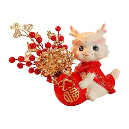 LOVIVER Chinesische Neujahrs-Drachen-Figur, Vase, Ornament, Frühlingsfest, Dekoration, 19,9 x 7,6 x 27,9 cm, Kunstharzstatue für die Heimdekoration von LOVIVER