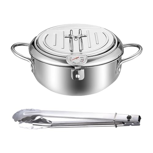 LOVIVER Edelstahl Fritteusentopf, Suppentopf, Mehrzweck Topf mit Ölabtropfgestell, Tempura Brattopf mit Deckel für Zwiebelringe, Fisch, Silber 28cm und Clip LOVIVER Edelstahl Fritteusentopf, Suppentopf, Mehrzweck Topf mit Ölabtropfgestell, Tempura Brattopf mit Deckel für Zwiebelringe, Fisch, Silber 28cm und Clip von LOVIVER