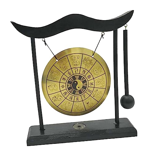 LOVIVER Gong Ornament Mini Chinesischer Gong mit Ständer, Mini Windspiele, Feng Shui Messing Gong Desktop Gong Glocke für Outdoor, Terrasse, Tisch, Home Art, Stil a von LOVIVER