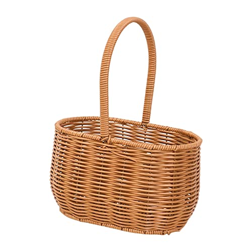 LOVIVER Handgefertigter gewebter Hängekorb mit Griff, künstliches Rattan für die, Wohnzimmer, waschbarer, dekorativer Obstkorb, stilvoll, Oval S von LOVIVER