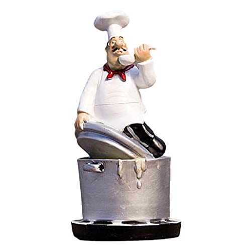 LOVIVER Harz Chef Figur Europäische Statue Modell Restaurant Kochen Küche Shop Dekoration Sammlerstück Kunst Geschenk, Setzen Sie Sich auf den Topfdeckel von LOVIVER