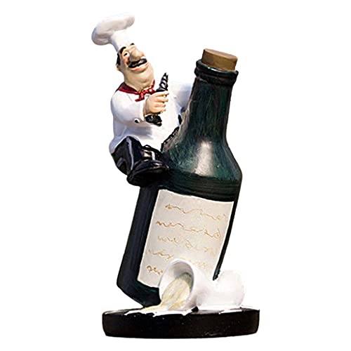 LOVIVER Harz Chef Figur Europäische Statue Modell Restaurant Kochen Küche Shop Dekoration Sammlerstück Kunst Geschenk, Sitzen Sie auf Einer Weinflasche von LOVIVER