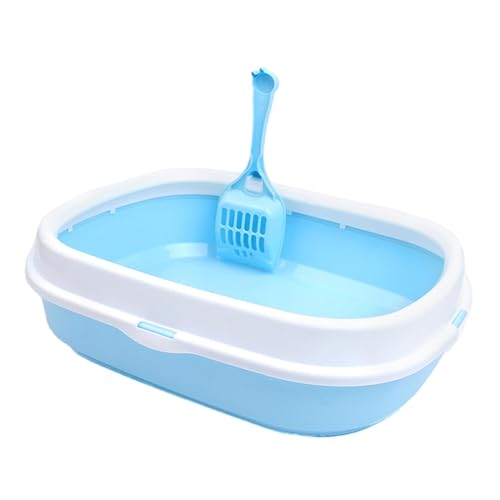 LOVIVER Katzentoilette, Oben offen, Haustiertoilette, leicht zu reinigen, mit Schaufel, wiederverwendbar, spritzwassergeschützt, für Katzentöpfchen, Hellblau von LOVIVER