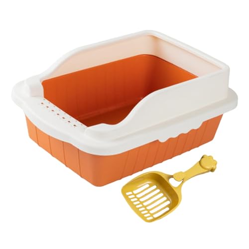 LOVIVER Katzentoilette, Töpfchen, Toilette, abnehmbare Bettpfanne, Katzentoilette mit Streusieblöffel, Katzentoilette für Kleintiere, Orange L 50x35x18cm von LOVIVER