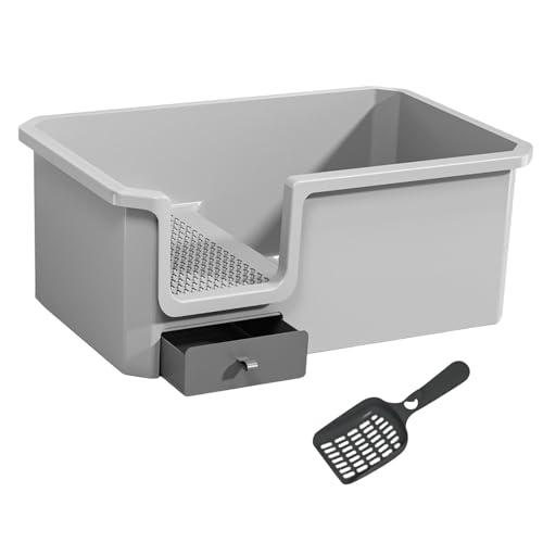 LOVIVER Katzentoilette, Töpfchentoilette, leicht zu reinigen, Haustierbedarf, stabile, halbgeschlossene Katzentoilette, extra groß, für Katzen und Kätzchen, Grau von LOVIVER