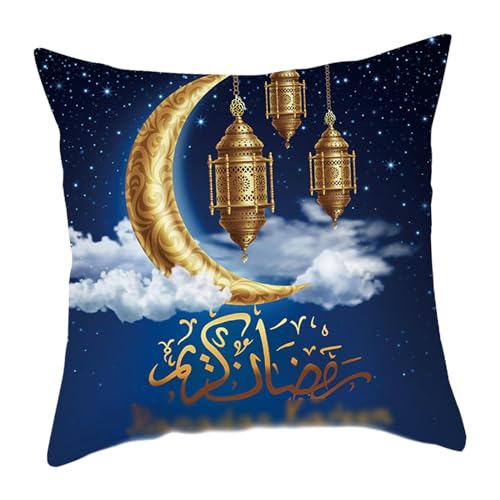 LOVIVER Ramadan-Kissenbezug, Ramadan-Kissenbezug, Stoff, Ramadan-Dekoration, Mond, Ramadan-Geschenk, Ornament, 45 cm x 45 cm, Überwurf-Kissenbezug, Stil b von LOVIVER