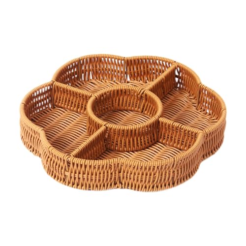 LOVIVER Rundes Tablett für Trockenfrüchte, handgewebter Korb, Serviertablett für Snacks, 5 Fächer, für Snacks im Restaurant, Party, Küche, Esszimmer, Braun von LOVIVER