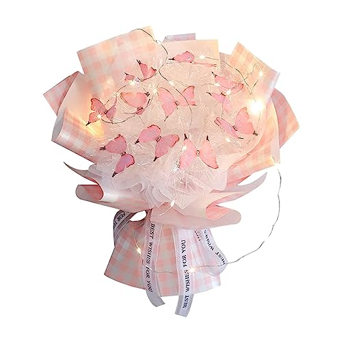 LOVIVER Schmetterlingsstrauß DIY künstlicher Blumenstrauß handgefertigt mit Geschenkpapier Kunsthandwerk Blumenstrauß Herstellung Materialien unfertige, Rosa 11 Schmetterling von LOVIVER