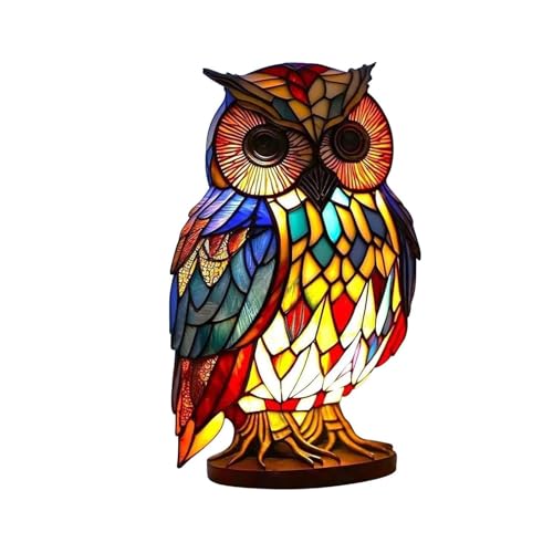 LOVIVER Tier-Tischlampe, gebeiztes Kunstharz, Licht, Ornament, Nachttischlampe, Kunsthandwerk, Schreibtischlampe, Retro-Tischlampe für Zuhause, Schlafzimmer, Eule von LOVIVER