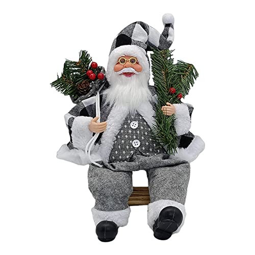 LOVIVER Traditionelle Weihnachtsmann-Figur mit Geschenktüte Sitzende Weihnachtsmann-Puppe für Outdoor Indoor Office Dekoration, GRAU von LOVIVER