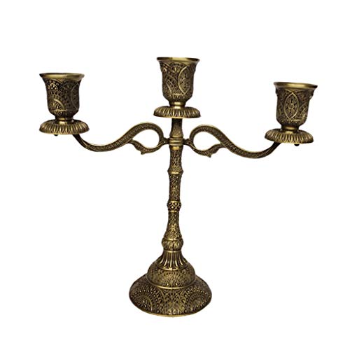 Vintage Kerzenleuchter Kerzenhalter Kerzenständer Stabkerze Kandelaber Leuchter, 3-armig Bronze von LOVIVER