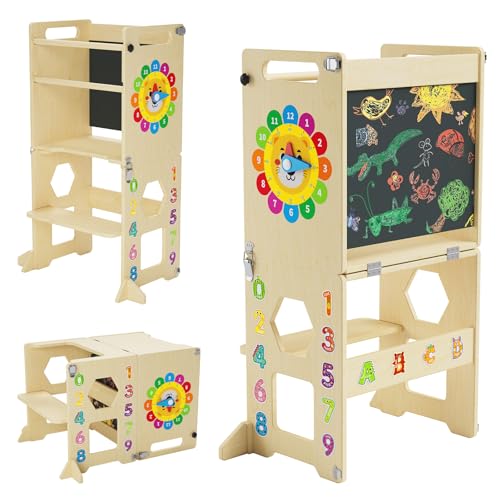 Lernturm ab 1 Jahr | 4-in-1 Lernturm Klappbar für Kinder |Learning Tower mit Tafel und Lernuhr aus Holz | Küchenhocker für Kleinkinder | Aus Nachhaltigem Holz | Stabiler Montessori Lernturm ab 1 Jahr | 4-in-1 Lernturm Klappbar für Kinder |Learning Tower mit Tafel und Lernuhr aus Holz | Küchenhocker für Kleinkinder | Aus Nachhaltigem Holz | Stabiler Montessori von LOVIVO