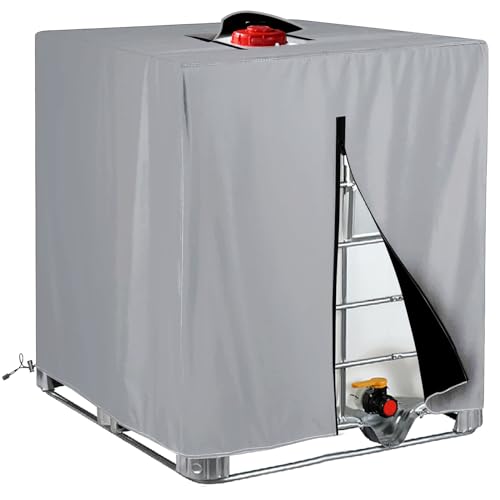 IBC Tank Abdeckung 1000L Abdeckplane für Wassertank Schutzhülle mit Sichtfenster Schutzhaube Schutzplan eIBC Container Cover für Regenwassertank IBC Behälter (Grau 1 Pack) von LOVMEAD