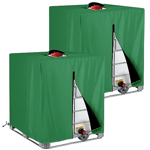 IBC Tank Abdeckung 1000L Abdeckplane für Wassertank Schutzhülle mit Sichtfenster Schutzhaube Schutzplan eIBC Container Cover für Regenwassertank IBC Behälter (Grün 2 Pack) von LOVMEAD