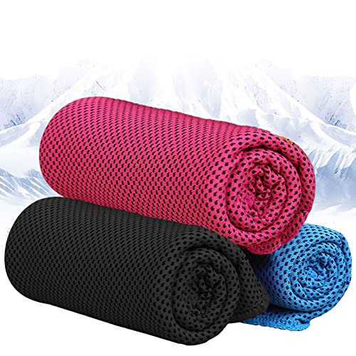 LOVMEAD 3 Stück Kühlhandtuch Kühlendes Handtuch 100x30 cm Eishandtuch Schnelltrockner Atmungsaktiv Mikrofaser Sporthandtuch für Yoga Golf Reisen Training (Schwarz/Blau/Rosa) von LOVMEAD