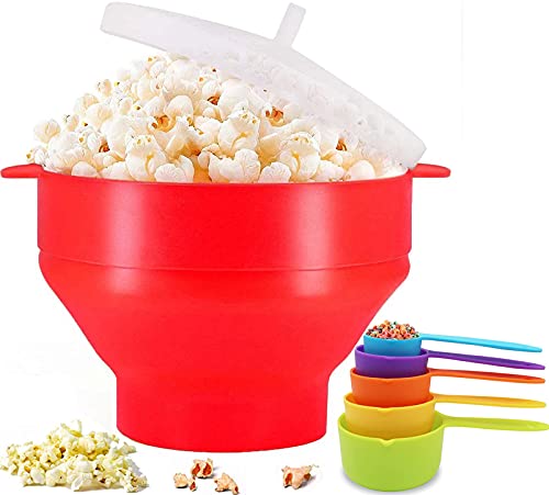 Popcorn Bowl Microwave Silikon mit 5 Messbecher, Popcorn Schüssel Mikrowelle Zusammenfaltbarer Mini Ohne Ölfür Luft Popcorn Popper Maker für Zuhause Ofen Mikrowellen Spülmaschinenfest (Rot) von LOVMEAD