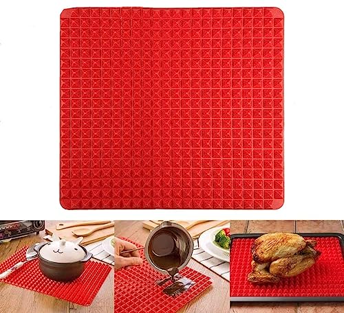 Silikon Backmatte mit Pyramiden 2er-Set, Backunterlage Hitzebeständig Silikonmatte 39.5x27.5cm Backform (1 Stück Rot, 17 cm x 17 cm) von LOVMEAD