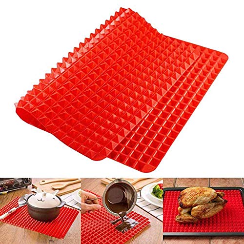 Silikon Backmatte mit Pyramiden 2er-Set, Backunterlage Hitzebeständig Silikonmatte 39.5x27.5cm Backform (1 Stück Rot, 39.5 cm x 27.5 cm) von LOVMEAD