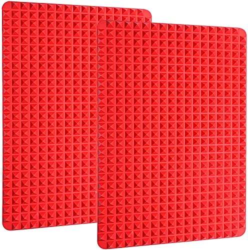 Silikon Backmatte mit Pyramiden 2er-Set, Backunterlage Hitzebeständig Silikonmatte 39.5x27.5cm Backform (2 Stück Rot, 39.5 cm x 27.5 cm) von LOVMEAD