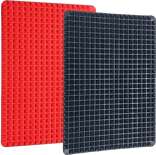 Silikon Backmatte mit Pyramiden 2er-Set, Backunterlage Hitzebeständig Silikonmatte 39.5x27.5cm Backform (Schwarz+ Rot, 39.5 cm x 27.5 cm) von LOVMEAD