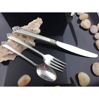 Jahrgang Oneida Erbstück Sterling 1946 Damask Rose 3 Pc Tisch Messer Salat Gabel Tee Löffel Silberwaren Einstellung Geschirr von LOVNTG
