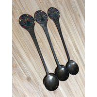 Versilberter Vintage Löffel Souvenir 5'' Langer Pfau Auf Dem Griff Tee Kaffee Set 3 Circa Modernist Kitchen 25 von LOVNTG