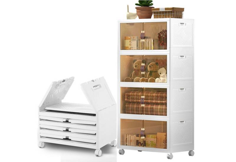 LOVONLIVE Aufbewahrungsbox Multifunktionsschrank, faltbarer Lagerschrank, 4/5 Lagen * 42L (Stapelbare Aufbewahrungsboxen mit Deckel, stapelbare Spielzeugschränke, 4 St., Schließfächer mit großem Fassungsvermögen), Mit 360° Schwenkrollen (feststellbar), Magnettür, Schubladenschrank von LOVONLIVE