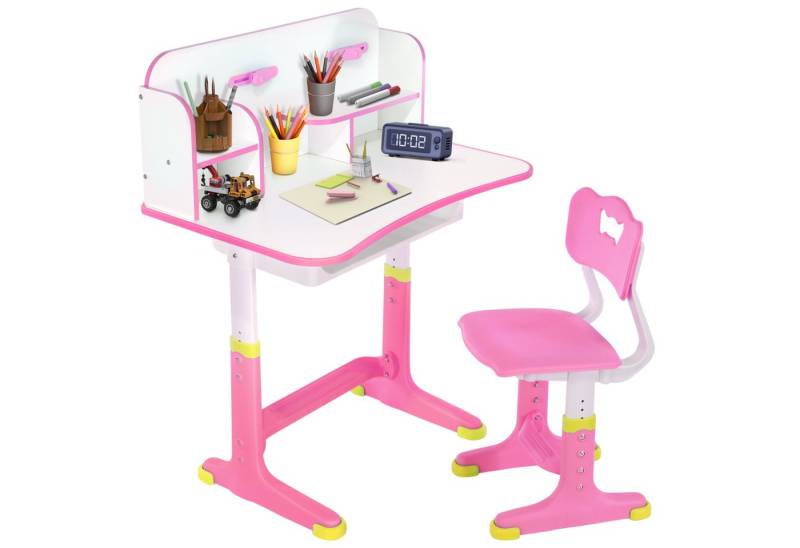 LOVONLIVE Kinderschreibtisch Höhenverstellbarer Kinderschreibtisch Set mit Stuhl,Lampe,Schublade (Höhenverstellbares Schreibtisch-Set mit ergonomischem Design für Kinder, Mit Schublade, LED-Lampe, Buchständer – perfekt für kreative Kinder), Stuhl bis 100 kg, Tisch 80 kg, rutschfest und leicht abwischbar von LOVONLIVE