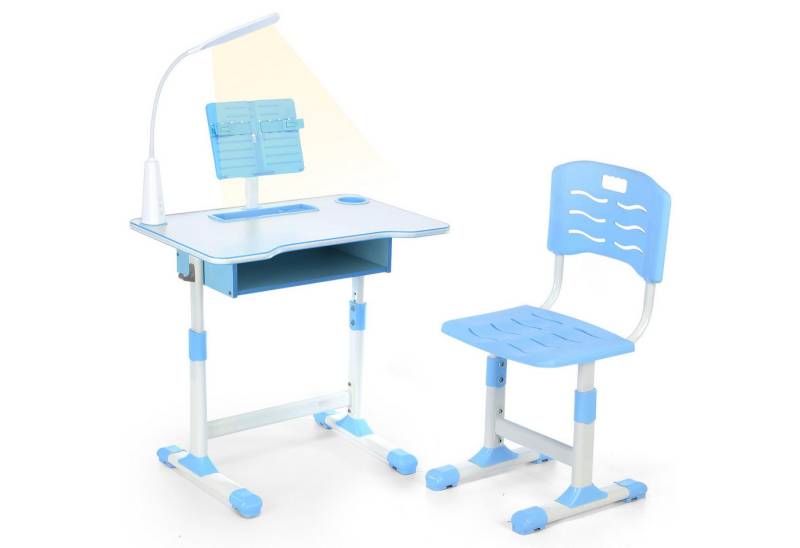 LOVONLIVE Kinderschreibtisch Kinderschreibtisch mit Stuhl & Lampe, höhenverstellbar, ab 4 Jahren (Kinderschreibtisch-Set mit verstellbarem Stuhl und integrierter Lampe, Set mit Schreibtisch,Stuhl,LED-Lampe,Buchhalter&Aufbewahrungsschublade), Mit neigbarer Tischplatte,Anti-Kipp-Design,Stauraum&ergonomischer Form von LOVONLIVE