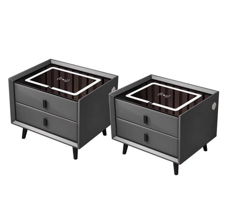 LOVONLIVE Nachttisch 2er Set Nachttischschrank mit Smart Wireless Charger und 2 Schubladen (Packung, 2er Set), Nachtschränkchen Beistelltisch Nachtkommode mit 3 Farblicht dimmbar von LOVONLIVE