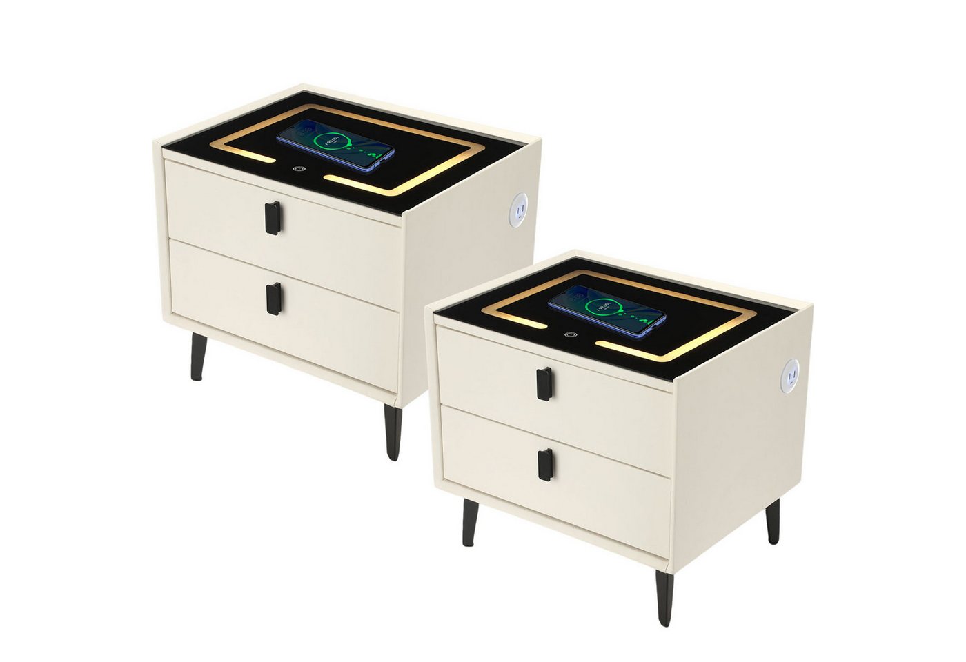 LOVONLIVE Nachttisch Nachttisch 2er Set mit LED, Schubladen & Wireless Charger, Touchscreen (2er Set – ideal als Nachtkonsolen für Doppelbett geeignet, 2-St., 2er Set Nachttisch mit identischer Ausstattung und modernem Design), Kabellose Ladefunktion und dimmbares LED-Licht mit Farbwechsel LOVONLIVE Nachttisch Nachttisch 2er Set mit LED, Schubladen & Wireless Charger, Touchscreen (2er Set – ideal als Nachtkonsolen für Doppelbett geeignet, 2-St., 2er Set Nachttisch mit identischer Ausstattung und modernem Design), Kabellose Ladefunktion und dimmbares LED-Licht mit Farbwechsel von LOVONLIVE