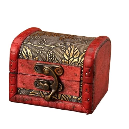 LOVSSU Holz Aufbewahrungsbox 1 STÜCK Antike Mini Holz Schatztruhe Aufbewahrungsbox Schmuck Organizer Box Holz Schatztruhe Schmuck Schmuckstück Box FüR Bastelbedarf(Red02) von LOVSSU