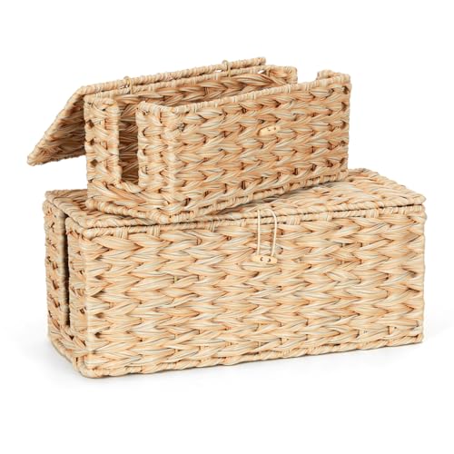 2 Stück Kabelbox, Handgefertigte Rattanimitation Kabelmanagementbox, Kabelbox mit Steckdosenleiste, Aufbewahrungsbox mit Abdeckung mit Seitlicher Öffnung zum Verstecken von Kabeln, Geeignet für Büro von LOVSTORAGE