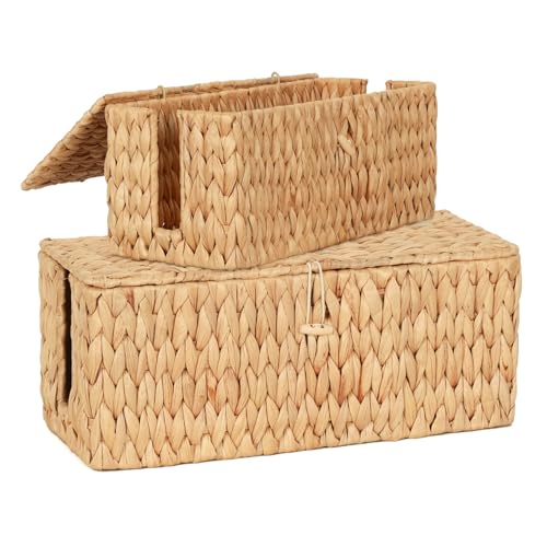 2 Stück Handgefertigte Wasserhyazinthe Kabelbox, Kabelbox mit Steckdosenleiste mit Abdeckung, Kabelmanagementbox mit Seitlicher Öffnung zum Verstecken von Kabeln, Geeignet für Büro, Zuhause von LOVSTORAGE