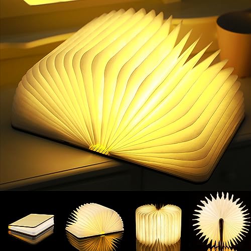 LOVUMMOR Buchlampe, Magnetische LED Buch Licht Stimmungslicht, Buch Lampe/Nachttischlampe/Tischleuchte/Dekorative Lichter/Nachtlicht Kinder, USB Aufladbar 360° Faltbar Holz Geschenk (12x9x2.5cm) von LOVUMMOR