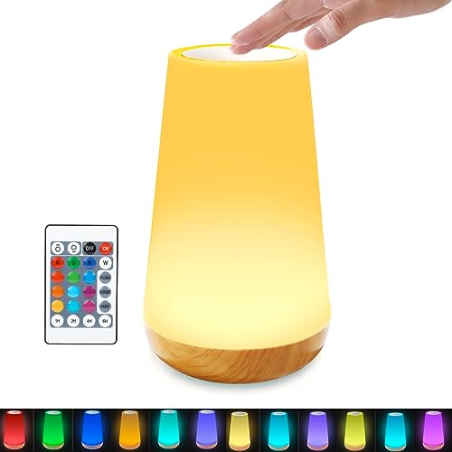 LOVUMMOR LED Nachttischlampe Touch Dimmbar mit Fernbedienung, Kinder Nachtlicht mit Timing Funktion, 13 Farben 5 Helligkeiten 3 Modi, USB Aufladbar Nachtlampe für Kinderzimmer, Schlafzimmer, Camping von LOVUMMOR