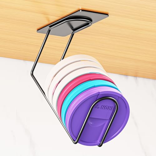 Becherdeckel Organizer, Tumbler Deckel Organizer, Selbstklebender Becherdeckel-Halter Wandmontage, Schwarz Becherdeckel Aufbewahrung, Becher Deckel Haken, Becher Deckel Organizer Halter für Küche von LOXSUN