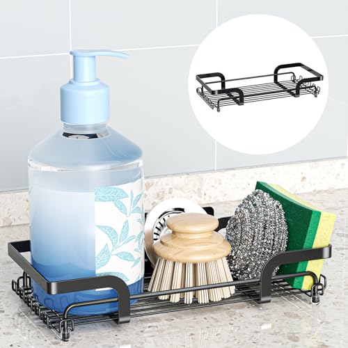 LOXSUN Spülbecken Organizer, Schwarz Küchen Spüle Organizer, Rostfreier Spülbecken Caddy, Sink Spülorganizer, Arbeitsplatten oder Klebe-Schwammhalter, Küchenorganizer für Schwamm Spüle Bürste von LOXSUN