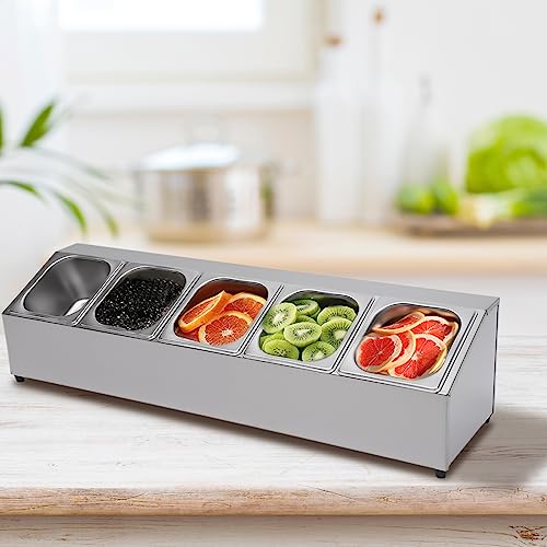 LOYEMAADE GN Aufsatzbord Mit 5 Behälter mit Deckel,Edelstahl Gastro Zutatenbehälter Spice Rack Regal 5-Lebensmittelbehältern von LOYEMAADE